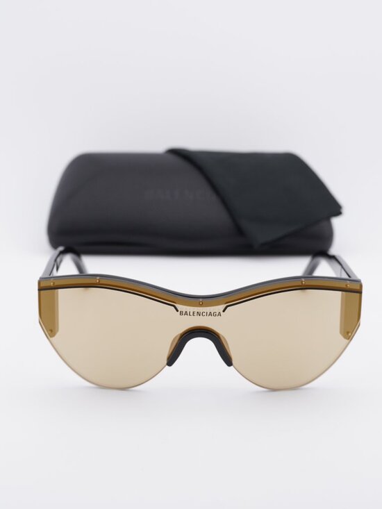 Balenciaga BB0004S 006 Shield Sunglasses - Black / Gold Mirror main image 7